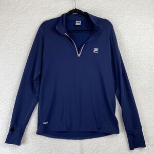 Fila Mens 1/4 Zip Blue L/S Performa Running Bike Made in USA Medium Thumb Holes